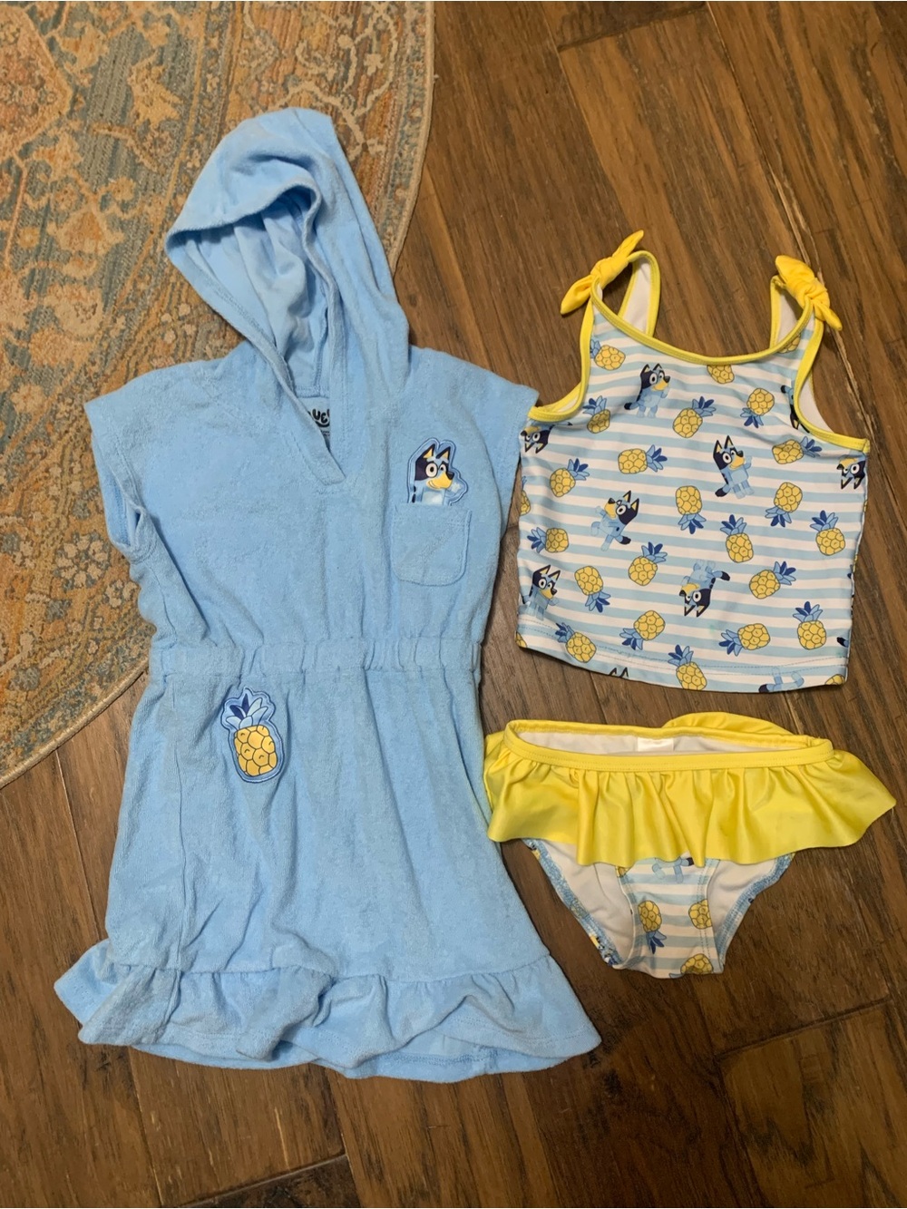 Disney Bluey Hoodie Coverup & Pineapple Swim Set - Cute Pineapple Print